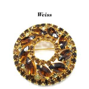 Weiss Topaz Rhinestone Brooch, Jonquil Rhinestone Accents, 1950s Vintage Jewelry